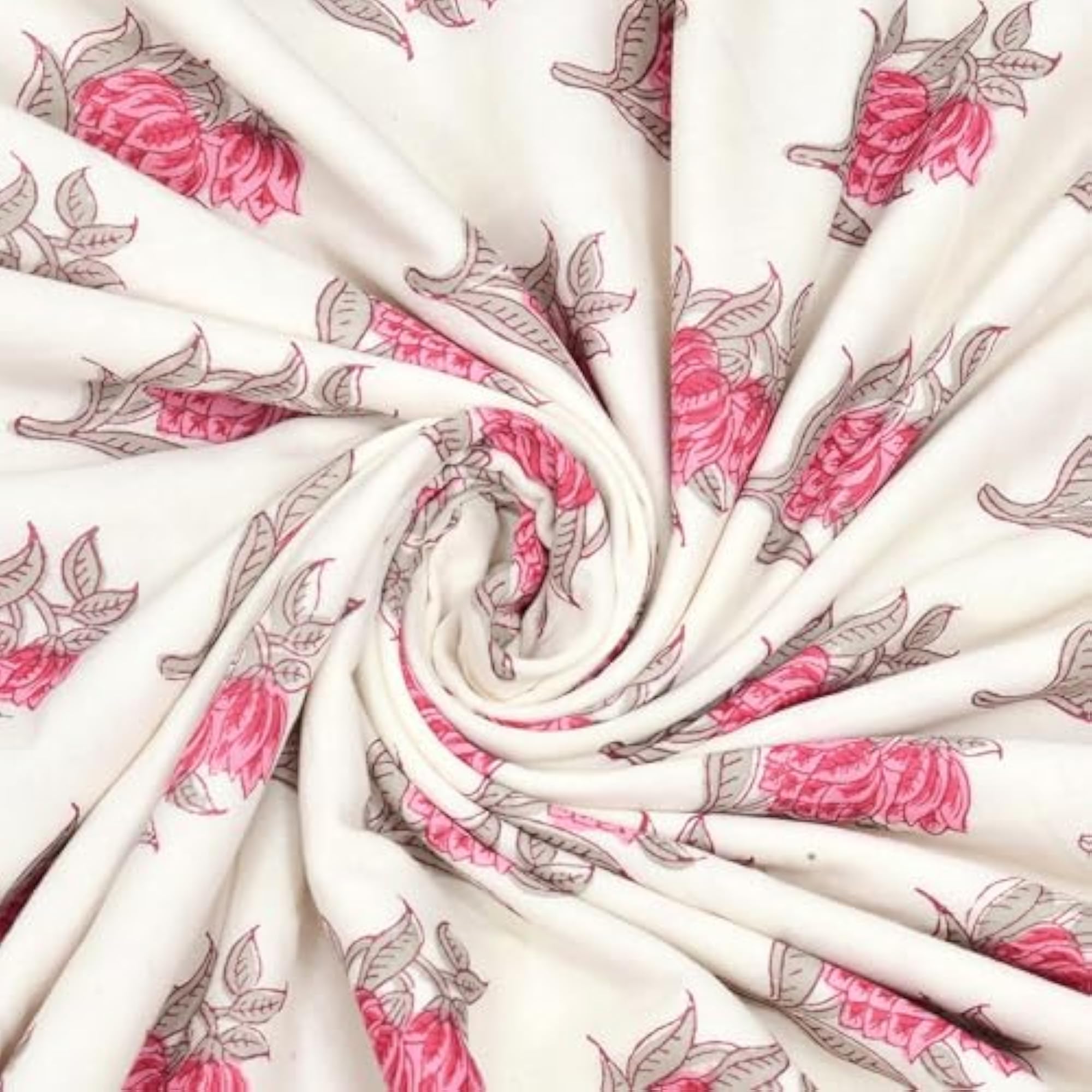 Pink Rose Hand Block Printed Cotton Dohar, Queen Size